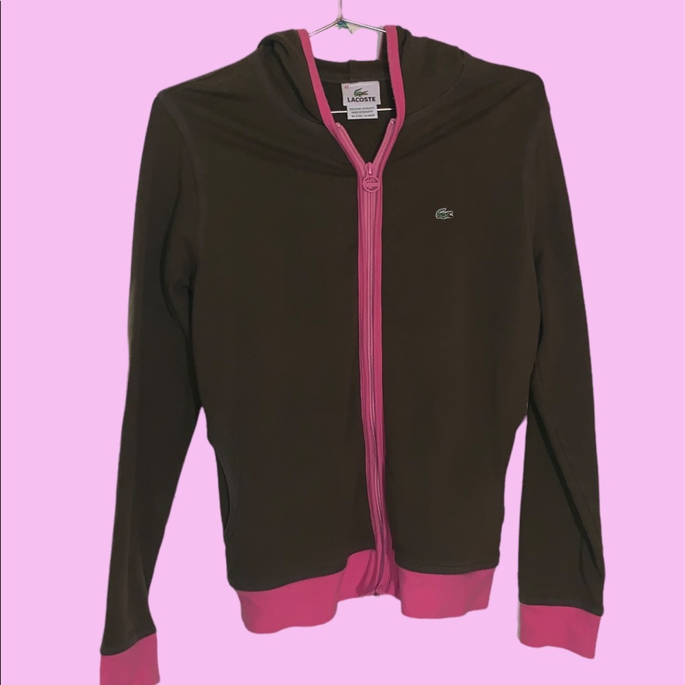 Y2K Lacoste pink and olive green zip up hoodie